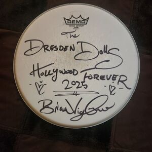 DRESDEN DOLLS BAND USED DRUMHEAD * SIGNED HOLLYWOOD FOREVER 2025 LOS ANGELES